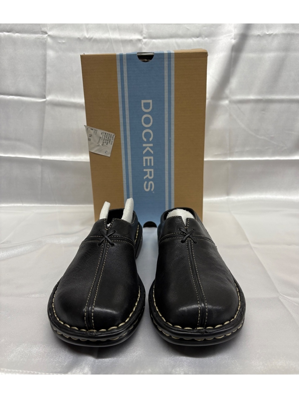 Dockers Women’s Daffodil Black Leather Mule Style Slip-on Clogs Size 6M NIB
